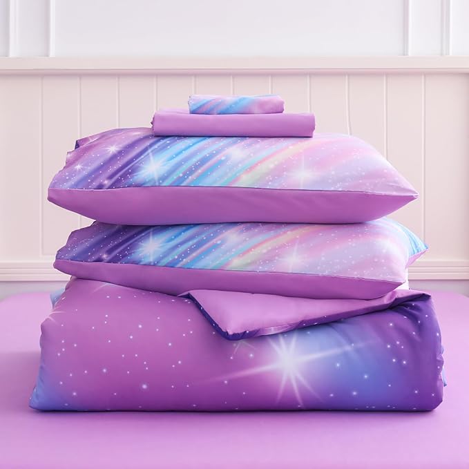 Twin Comforter Set for Girls Galaxy Bedding 7pieces, Ombre Bedding Comforter Sets Rainbow Comforter, Glitter Bedding Twin Teen Comforter Sets for Girls (Twill Rainbow)