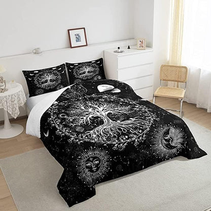 Feelyou Sun and Moon Comforter Bohemian Tree Butterfly Style Bedding Set Psychedelic Hippie Comforter Set for Boys Girls Children Teens Bedroom Decor Galaxy Astrology Duvet Set King Size