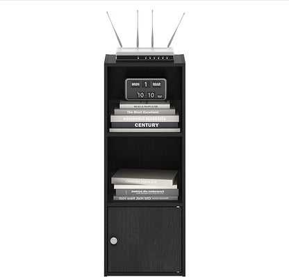 Furinno Luder Shelf Bookcase with 1 Door Storage Cabinet, Blackwood