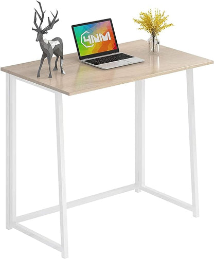 4NM 31.5" Folding Desk, Simple Assembly Computer Desk Study Writing Table for Small Space Offices/Home - Natural and White