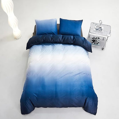Blue White Gradient Comforter Set Queen Blue Velvet Bedding Comforter Modern Plain White and Royal Blue Gradient Soft Quilt Farmhouse Flannel Comforter Warm Queen Bed Comforter