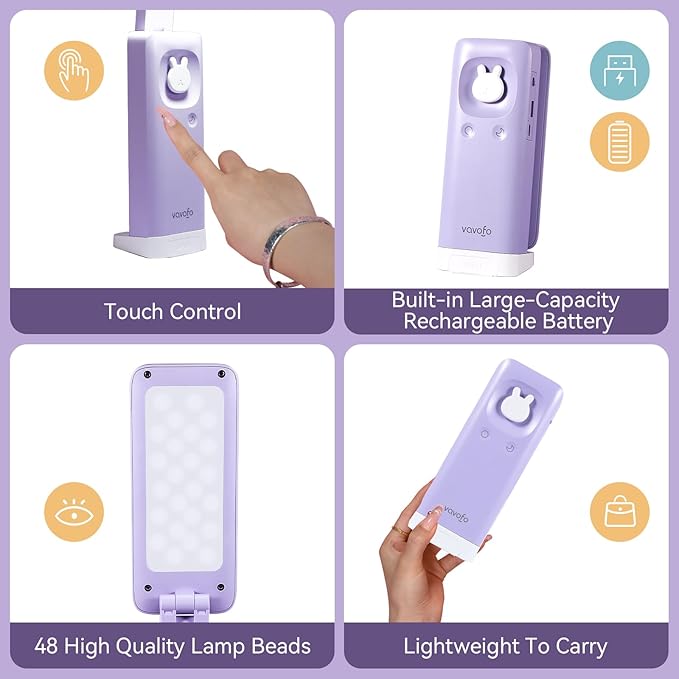 VAVOFO Battery Operated Lamp Rechargeable Lamp Foldable & Portable Light,15 light dimming modes Cordless Lamp,cute desk lamp,6000mAh Battery Lights,LED Battery Lights,Modern office desk lamp