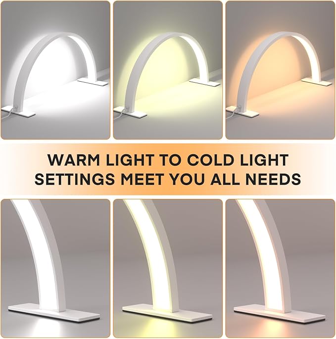 Half Moon Light for Nail Desk, Lash Light Led Nail Tech Lamp Half Moon Light Table Lamp Desk Lamp for Nail Lash Eyelash Extension Tattoo Eyebrows LED Table Lamp Desk Lamp（White）