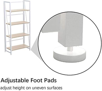 No-Assembly Folding Bookshelf Storage Shelves 4 Tiers Vintage Multifunctional Plant Flower Stand Storage Rack Shelves Bookcase for Home Office (White)