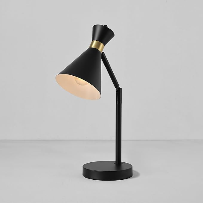 Globe Electric 61000056 16" Desk Lamp, Matte Black Finish, Matte Brass Accents, Pivot Joint, On/Off Rotary Switch on Socket, E26 Base Bulb, Lamp for Living Room, Home Office, Home Improvement