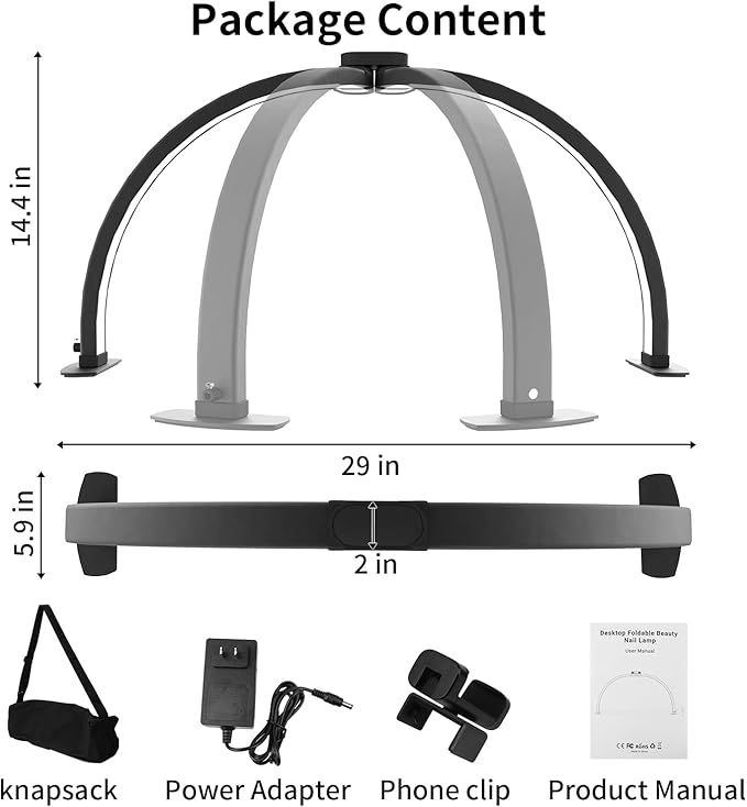 iVict Half Moon Light for Nail Desk, 29In 40W Nails Tech Light with Phone Stand, 10 Adjustable Brightness, 3 Color Temperature Led desk lamp for Nail, Tattoos, Eyebrows, Beauty(Black)