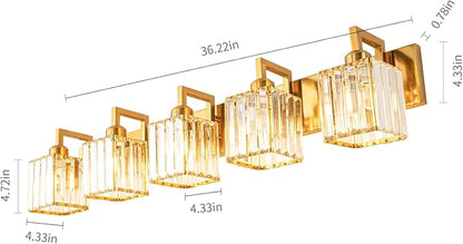 Modern Bathroom Vanity Light 5-Lights Chrome Crystal Wall Lamp Bathroom Modern Crystal Vanity Lighting
