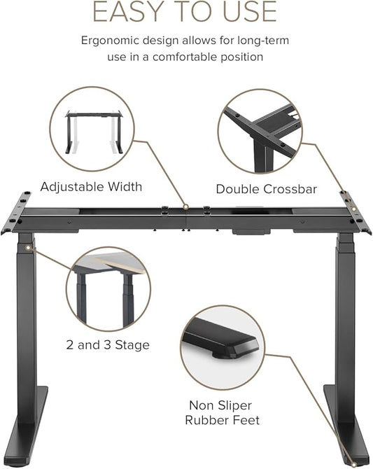 POUT TEKDEC Dual Motor 3-Stage Electric Adjustable Standing Computer Desk Base 24.4” - 51" Height for Home and Office (Black)