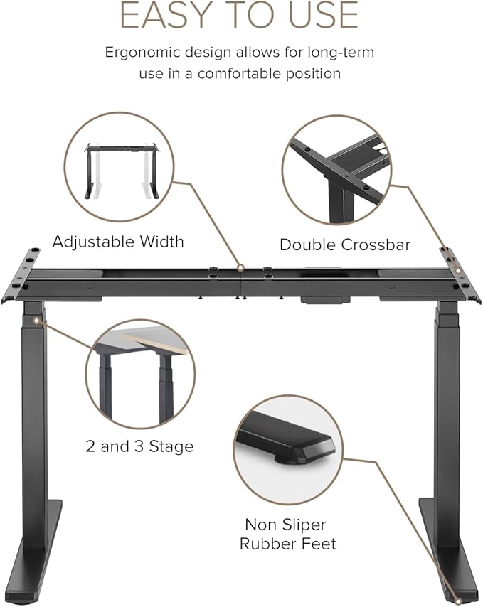 POUT TEKDEC Dual Motor 3-Stage Electric Adjustable Standing Computer Desk Base 24.4” - 51" Height for Home and Office (White)