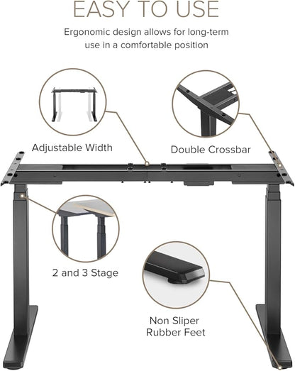 POUT TEKDEC Dual Motor 3-Stage Electric Adjustable Standing Computer Desk Base 24.4” - 51" Height for Home and Office (White)