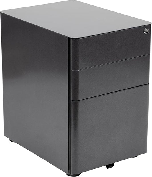 Flash Furniture Warner Modern 3-Drawer Mobile Locking Filing Cabinet with Anti-Tilt Mechanism and Hanging Drawer for Legal & Letter Files, Black
