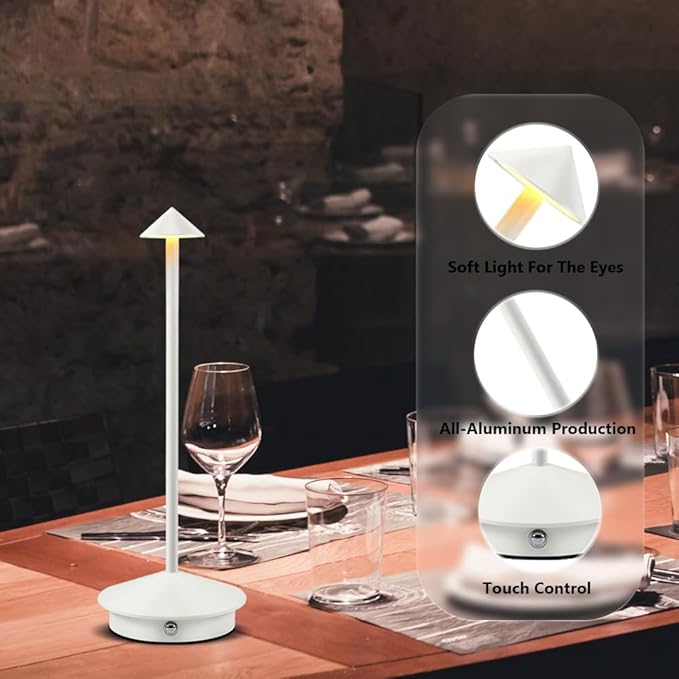 Portable LED Table Lamp with Touch Sensor, 3-Levels Brightness Metal Desk Lamp, 3 Color Touch Control Rechargeable Lamp, Night Light, Bedside Lamp,Dining Room Lamp (White)