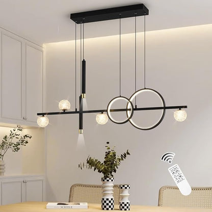 ORANOOR Modern LED Pendant Lights, Dimmable 47inch Linear LED Chandelier | Upgraded Black & Gold Dining Room Hanging Light Fixtures Kitchen Island Globe Pendant Lighting for Dining Table (4200lm)