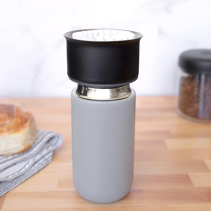 Fellow Carter Move Ceramic Lined Travel Coffee Mug 12 oz Stainless Steel | No Metallic Taste Coffee Tumbler, Leak-Proof Lid, Dishwasher Safe, Hot 12Hr Cold 24Hr, BPA-Free, Fits Cup Holders, Matte Grey