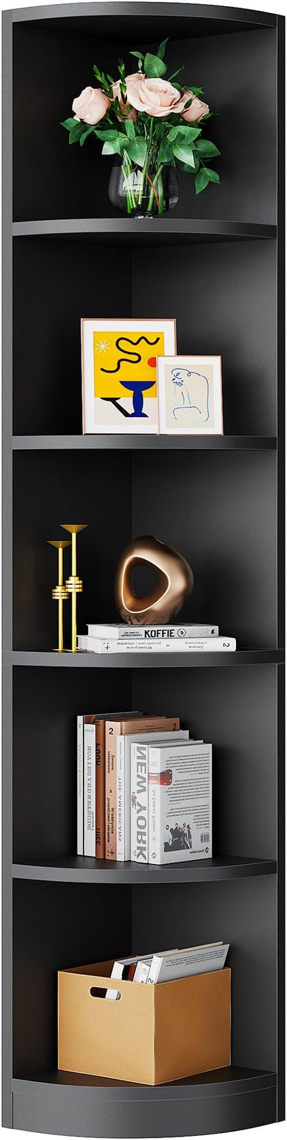 YITAHOME 5-Tier Corner Shelf, 70.8" Tall Modern Free Standing Corner Bookshelf, 5 Shelf Display Corner Bookcase and Bookshelves,Wooden Open Storage Book Shelves for Living Room, Home Office, Black