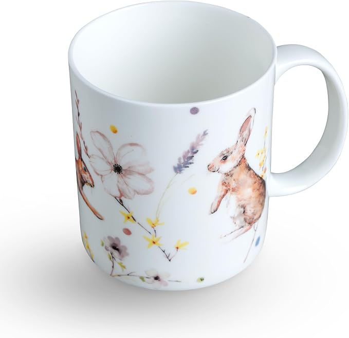 Maison d' Hermine Coffee Mug with Handles Tea Cups (15 Ounce, Pack of 1) | Fine Bone China Coffee Mugs for Hot Beverages Cappuccino Latte Home Restaurant Hotel Spring Summer -Easter Zest - Rabbits