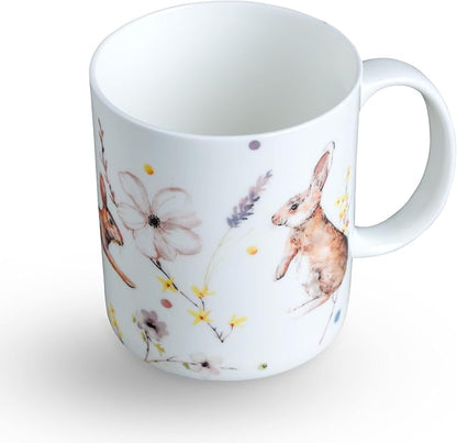 Maison d' Hermine Coffee Mug with Handles Tea Cups (15 Ounce, Pack of 1) | Fine Bone China Coffee Mugs for Hot Beverages Cappuccino Latte Home Restaurant Hotel Spring Summer -Easter Zest - Rabbits