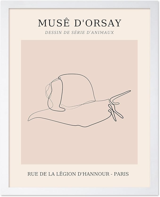 Poster Master Vintage Poster - Retro One Line Snail Drawing Print - Snail Line Art - Minimal Gift for Men, Women, Animal Lover - Abstract Wall Decor for Home, Office, 8x10 White Framed