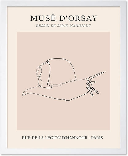 Poster Master Vintage Poster - Retro One Line Snail Drawing Print - Snail Line Art - Minimal Gift for Men, Women, Animal Lover - Abstract Wall Decor for Home, Office, 8x10 White Framed