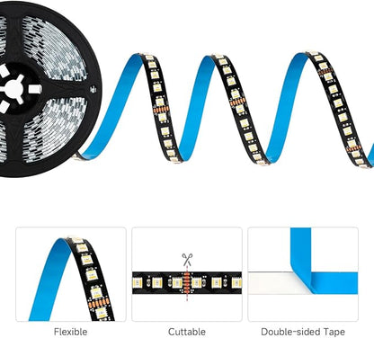 BTF-LIGHTING RGBCCT 5 Colors in 1 LED Tape Lights 5050SMD RGBWW RGB+Dimmable Color Temperature 2700K-6500K 16.4ft 96LED/m 480LED IP30 DC12V Black PCB for Home Decoration(No Adapter or Controller)