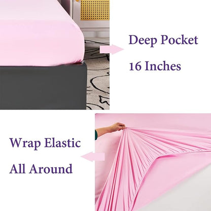 URBONUR 6Pcs Mermaid Comforter Set Queen for Girls Glitter Fish Scales Printed Bedding Set on Gradient Pink Purple Blue Soft & Fluffy Girls Bed Set with Sheets for Queen Bed