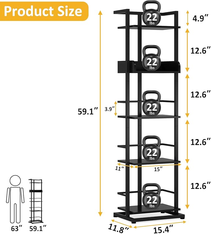 Bookshelf 5-Tier Bookshelf: Tall Corner Bookcase Industrial Narrow Book Shelves Vintage Wood Bookshelf Storage Organizer Display Book Rack for Living Room Bedroom Office Home (Black)
