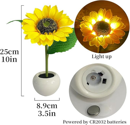 Sunflower Lamp Artificial LED Sunflower Flowers with Ceramic Pot Table Lamp Night Light for Home Office Decor House Decorations Gift Idea (1Sunflower)
