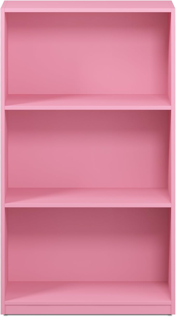 FURINNO Basic 3-Tier Bookcase Storage Shelves, Pink