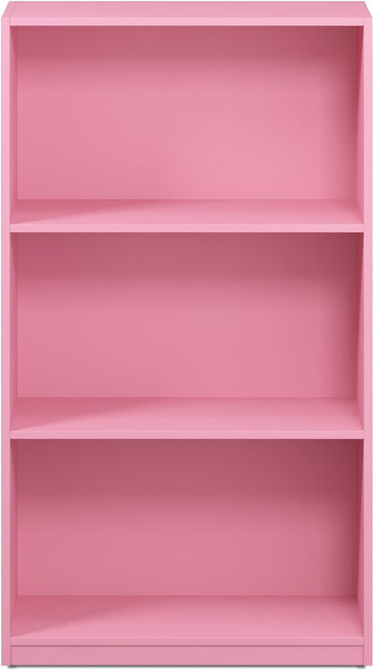 FURINNO Basic 3-Tier Bookcase Storage Shelves, Pink