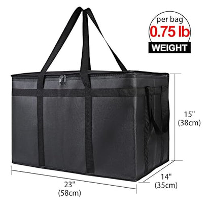 Bodaon Insulated Food Delivery Bag with Hard Bottom, XXXL, Black, 2 Pack | Heavy Duty Thermal Catering Tote for Hot Pizza, Cold Drinks & Meal Boxes for Delivery Staff, Restaurants, and Outdoor Events