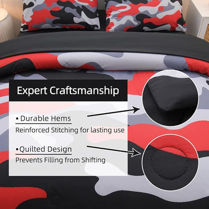 Meeting Story Camouflage Bedding Set, Colorful Pattern Style Comforter Set, 5 PCS One Comforter Two Pillowcases Two Sheets in One Bag, All Season Bedspread for Kids Teens Adults (Black, Twin 5Pcs)