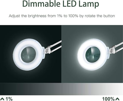 Magnifying Lamp with Clamp,Dimmable 10X Magnifier lamp, 5 Inches Magnifier Glass, Adjustable Stainless Steel Lamp Arm for Reading,Craft,Knitting (Green Cover)