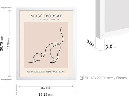 Poster Master Vintage Poster - Retro One Line Cat Drawing Print - Cat Art - Minimal Gift for Men, Women, Animal Lover - Abstract Wall Decor for Home, Office, Bedroom, 16x20 White Framed