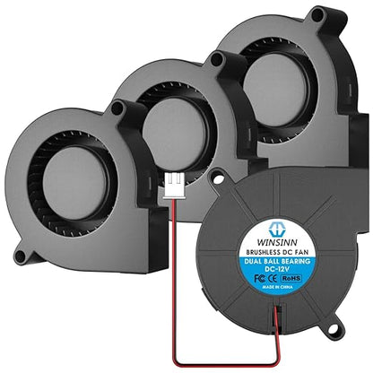 WINSINN 50mm 5015 Blower Fan 12V, 3D Printer 12 Volt Fans Blower Turbine Turbo Dual Ball Bearing, Brushless Cooling 50mmx15mm 2PIN (Pack of 4Pcs)
