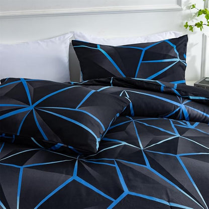 NTBED 3D Geometric Comforter Set for Boys Kids, Irregular Diamond Pattern Lightweight Microfiber Bedding Sets All Season (Dark Blue, Twin)