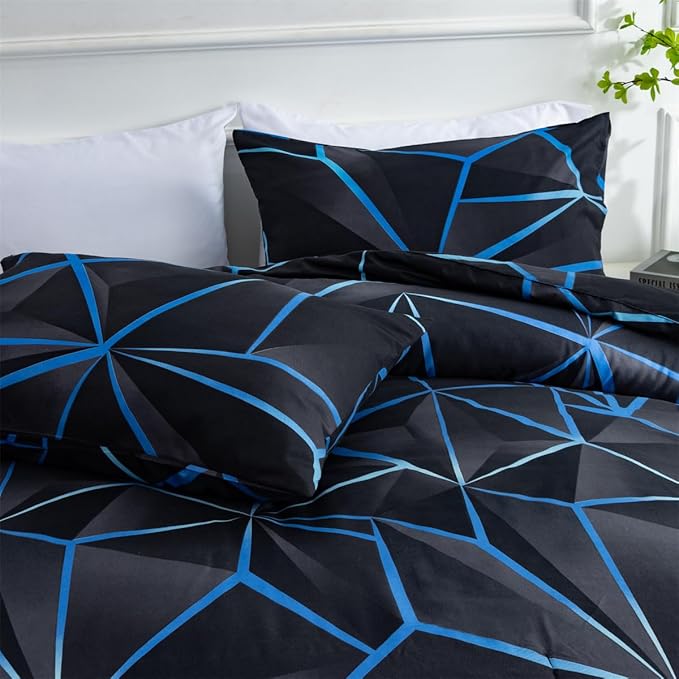 NTBED 3D Geometric Comforter Set for Boys Kids, Irregular Diamond Pattern Lightweight Microfiber Bedding Sets All Season (Dark Blue,Full)