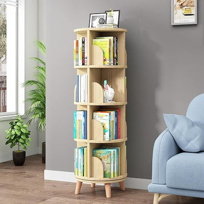 Gdrasuya10 4 Tier Rotating Bookshelf with Legs, Floor Standing Bookshelf Stackable Bookshelf Wood Bookcase Storage 360 Display Book Shelf for Living Room Bedroom