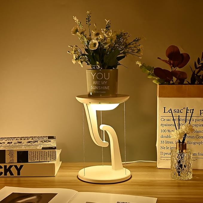 Night Light Wireless Charger Lamp,Ambient Light,LED Desk Lamp with Wireless Charger,Balance Magnetic Suspension Desk Light Creative Fun Bedside Lamp,Anti-Gravity Bedroom Table Lamp 3-Level Brightness