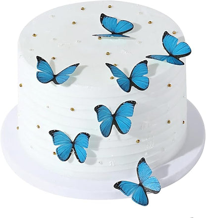 48PCS Blue Edible Butterfly Cake Toppers Butterflies for Cake Decorations | Colorful Small Pastel Cupcake Toppers Decorations for Birthday Party Wedding Cake Decorations