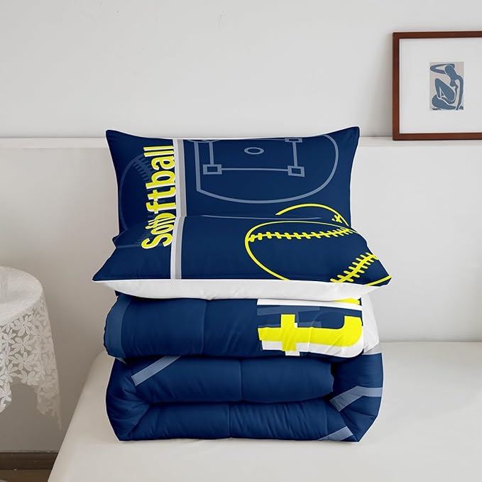 Feelyou Kids Softball Comforter Set Full Size Sports Game Bedding Set for Boys Girls Teens Bedroom Decor Baseball Comforter Women Men Softball Gaming Duvet Set with 2 Pillow Case
