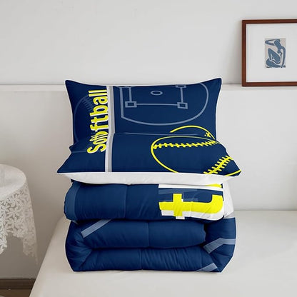Feelyou Kids Softball Comforter Set Full Size Sports Game Bedding Set for Boys Girls Teens Bedroom Decor Baseball Comforter Women Men Softball Gaming Duvet Set with 2 Pillow Case
