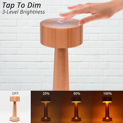 Cordless Portable LED Table Lamp with Touch Sensor, Dimmable Gold Yellow White 3 Colors, Rechargeable Desklamp Night Light for Kids Nursery Bedroom Bedside Lamp (Rose Gold)