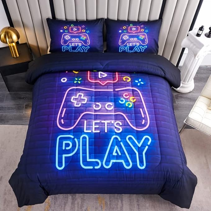 Gamer Bedding Sets for Boys,Twin Comforter Set for Boys,Gaming Comforter Set for Boys,Kids Bedding Twin with 2 Gamer Pillowcases,Microfiber Boys Bed Set,All Season Use
