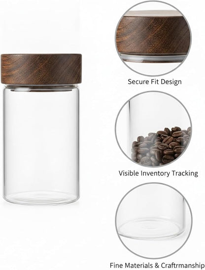 Glass Storage Jar with Acacia Wood Lid, Borosilicate Food Canister for Coffee Beans Tea Sugar Dry Pantry Staples (1 PC)