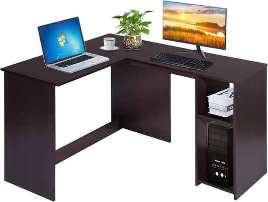 FurnitureR 47.2-Inch L-Shaped Computer Desk Home Office Study Writing Corner Gaming Table Retro Design Work Station Space-Saving for Study Room Bedroom, Brown