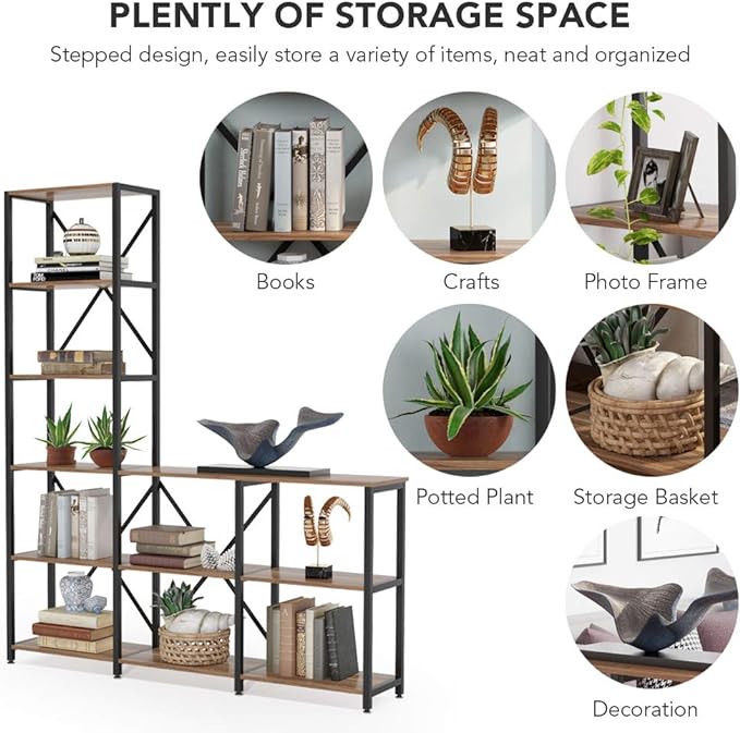 Tribesigns 9 Shelves Bookshelves, Industrial Ladder Corner Etagere Bookcase, Rustic 6-Tier Display Open Shelf Storage Organizer for Living Room