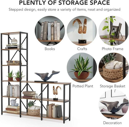Tribesigns 9 Shelves Bookshelves, Industrial Ladder Corner Etagere Bookcase, Rustic 6-Tier Display Open Shelf Storage Organizer for Living Room