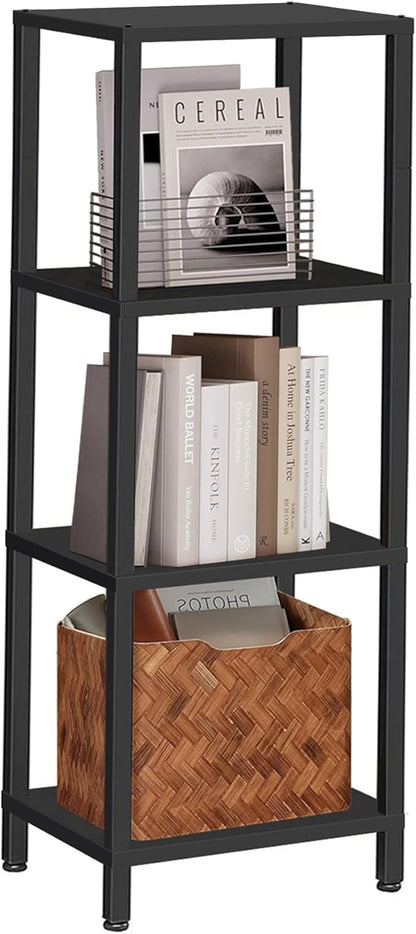TUTOTAK Bookshelf, 4-Tier Tall Book Shelf, Narrow Bookcase for Small Space, DIY Stackable Bookshelf, for Living Room, Office, Study, Entryway, Industrial, Black BS01BK004