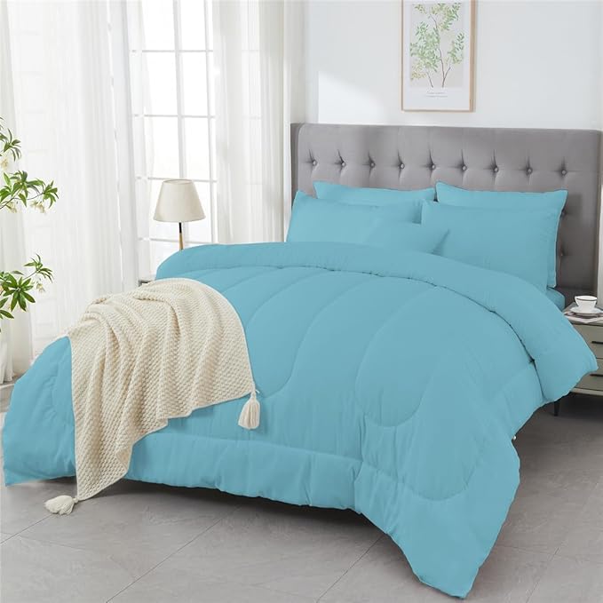 3 Piece Solid Color All Season Bedding Comforter Set Microfiber Soft Lightweight Bedding Set for Kids Teens Adults Room Decor with 1 Comforter and 2 Pillowcases Twin