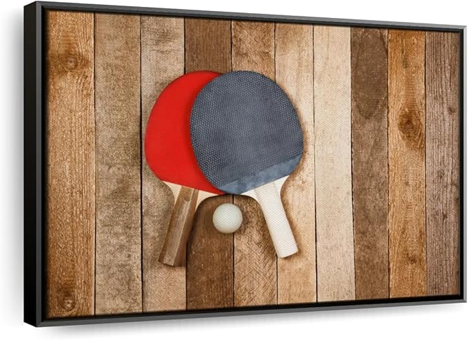 ElephantStock Ping Pong Wall Art - Horizontal Framed Canvas - 1-Piece Living Room Wall Decor - Photography Canvas Print - Brown and Red Decor for Wall - 40" X 27"